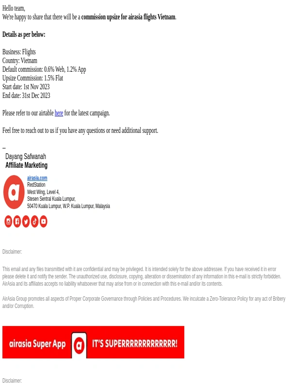 AirAsia - : Commission upsize for airasia Flights Vietnam (1st Nov 23')