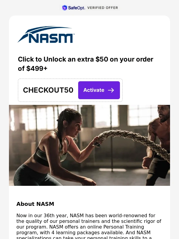NASM - Unlock $50 off your next purchase - including promotional items