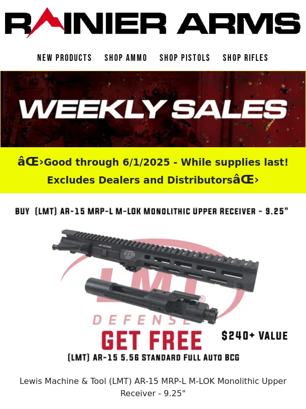 Rainier Arms - ? FREE LMT AR-15 5.56 Standard Full Auto BCG Inside – Weekly Sales Coming in HOT!