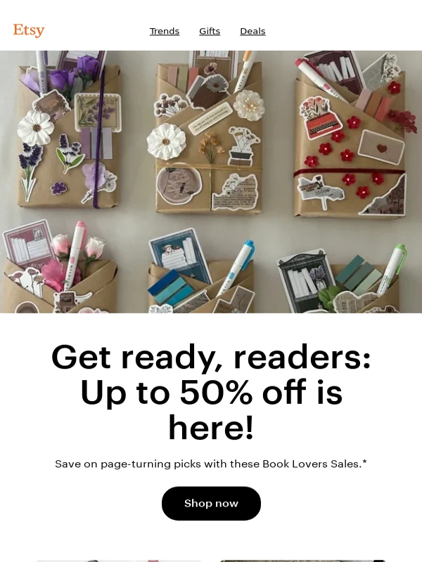 Etsy - Up to 50% off for bookworms starts now