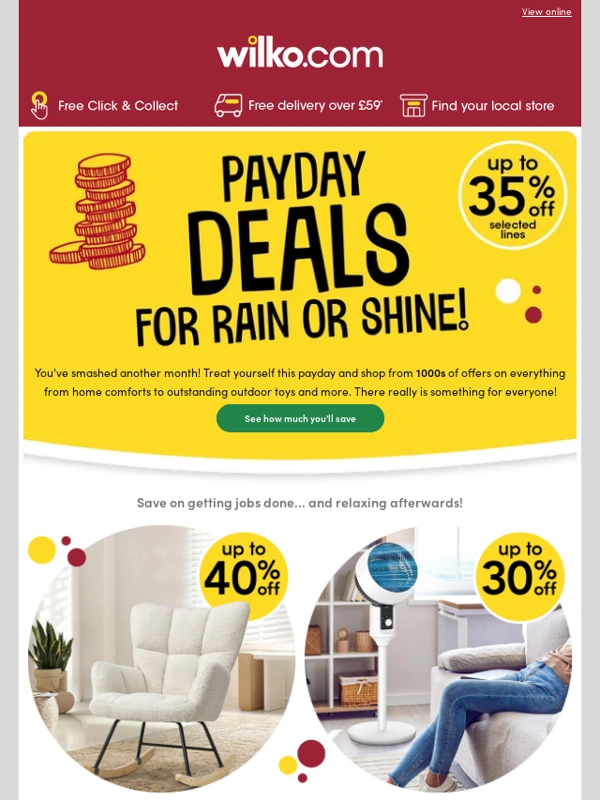 Wilko - Hey,it's payday! Up to 35% off for a limited time!