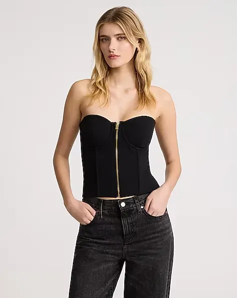 Strapless Zip Front Bustier Tube Top