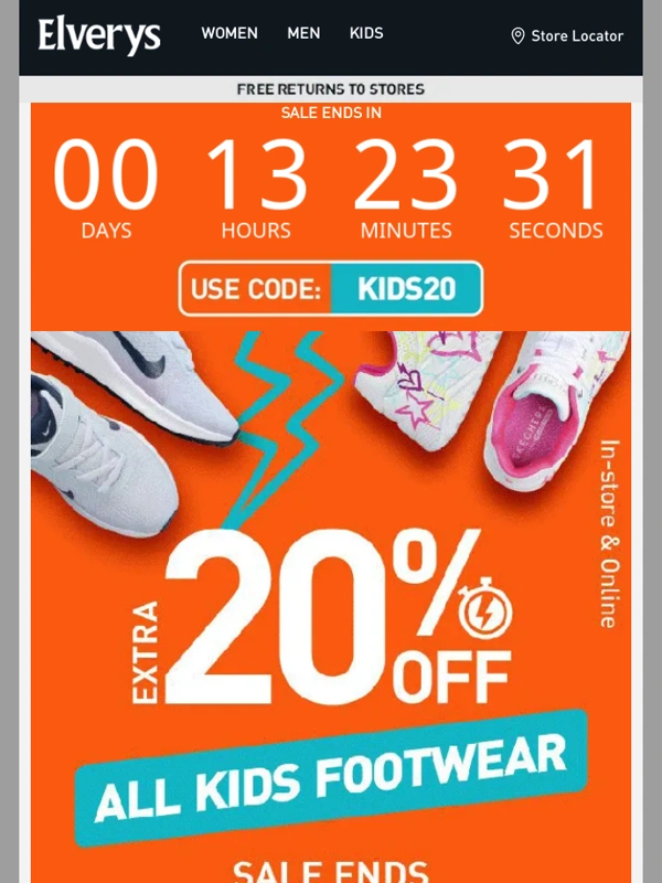 Elverys - Last Chance ⏳ Extra 20% OFF All Kids Footwear