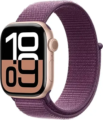Apple Watch Series 10 [GPS 42mm case] Smartwatch with Rose Gold Aluminium Case with Plum Sport Loop. Fitness Tracker, ECG App, Always-On Retina Display, Carbon Neutral