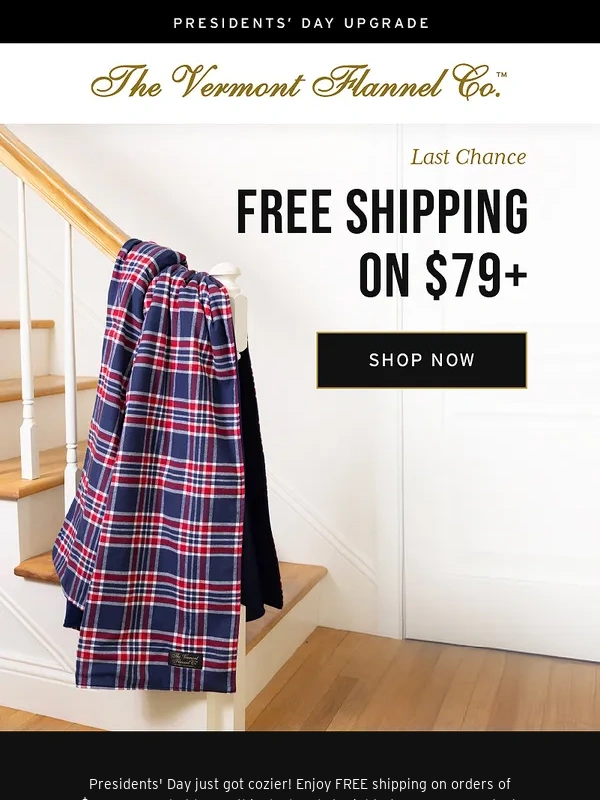 Vermont Flannel - FREE SHIPPING $79+ for Presidents' Day ??