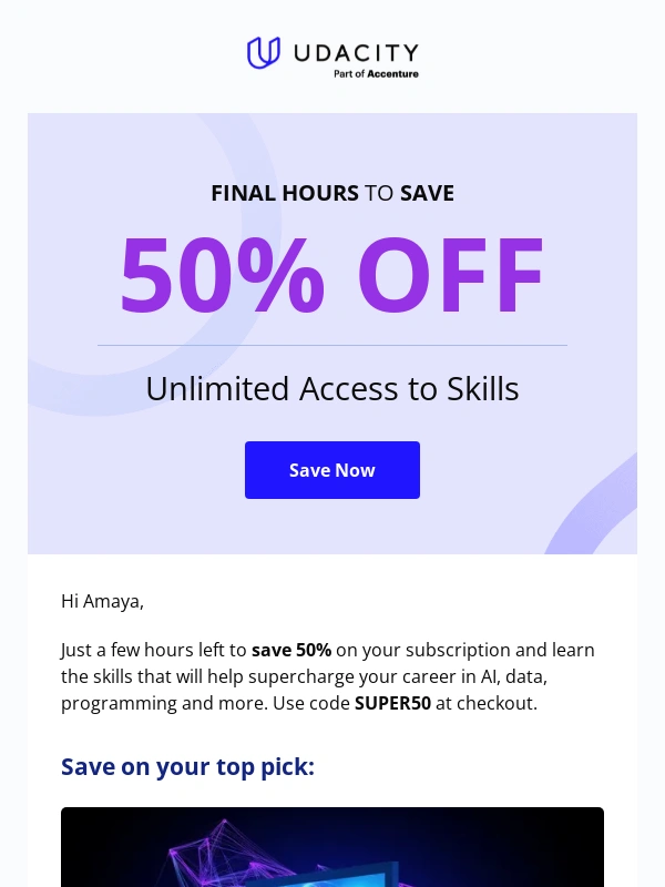 Udacity - ⏳ FINAL HOURS: 50% off your subscription