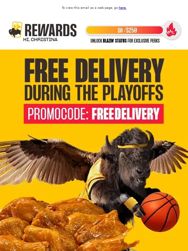 Buffalo Wild Wings - FREE delivery ‼️ Order online or on the app