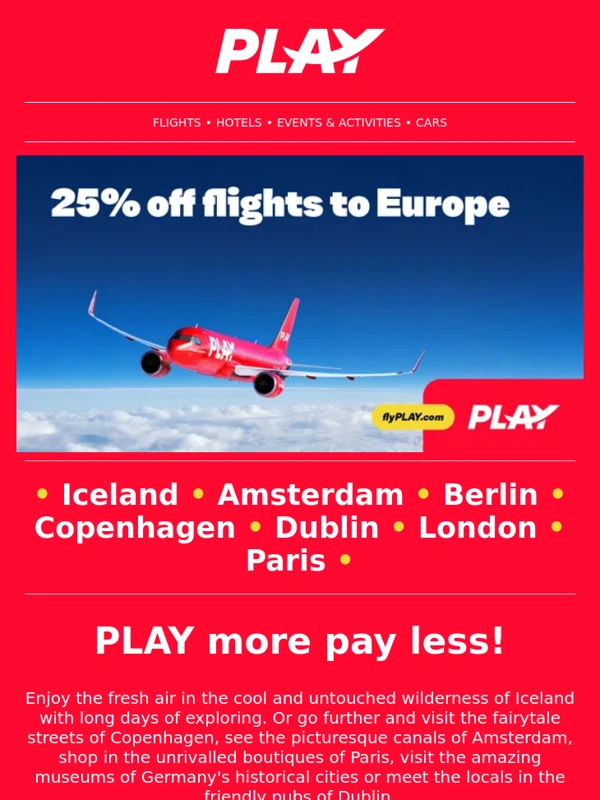 Flyplay - 25% off flights to Europe ✈️
