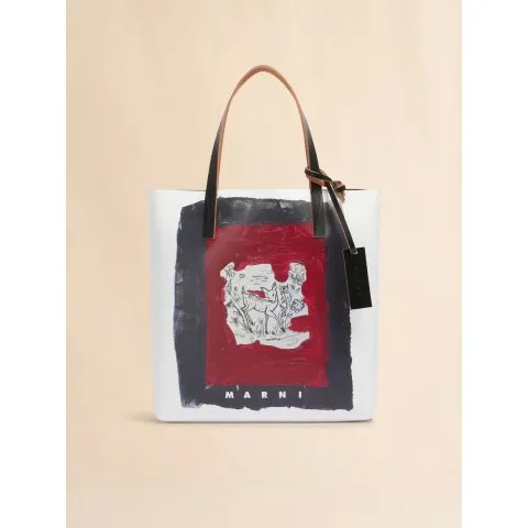 Marni White and black Tribeca tote with Fawn print