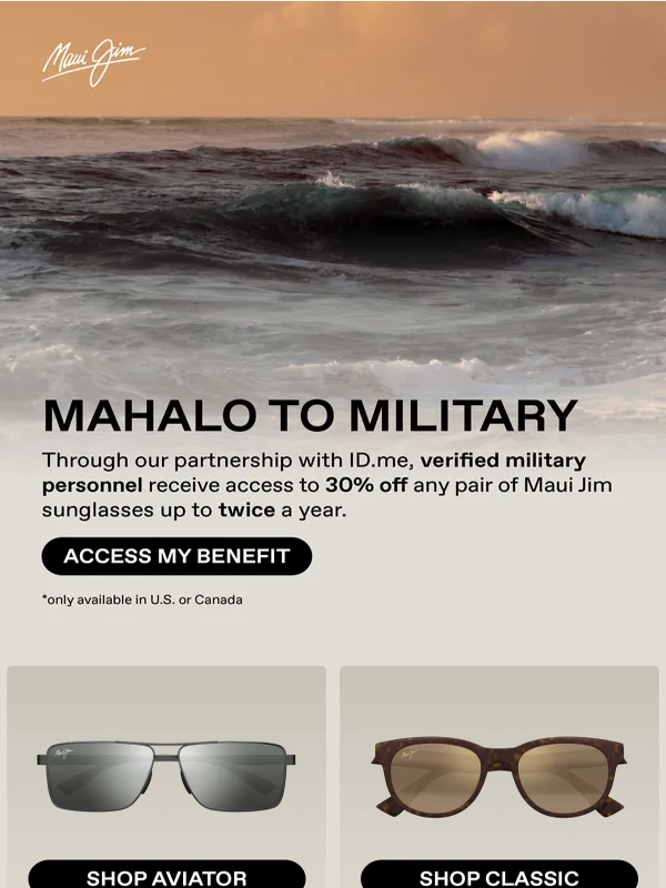 Maui Jim - 30% Off for verified military personnel