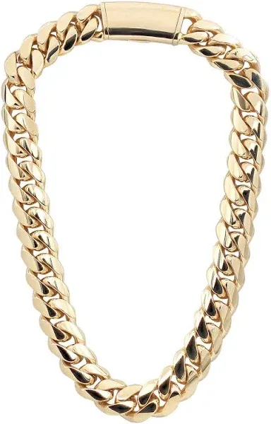14K Yellow Gold Miami Cuban Link Chain Necklace for Men