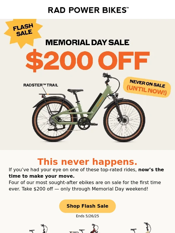 Rad Power Bikes - Memorial Day Flash Sale ⚡ First-Ever Deals!