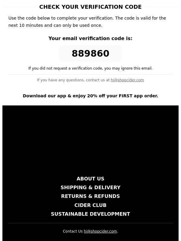 Shopcider - Check Your Verification Code