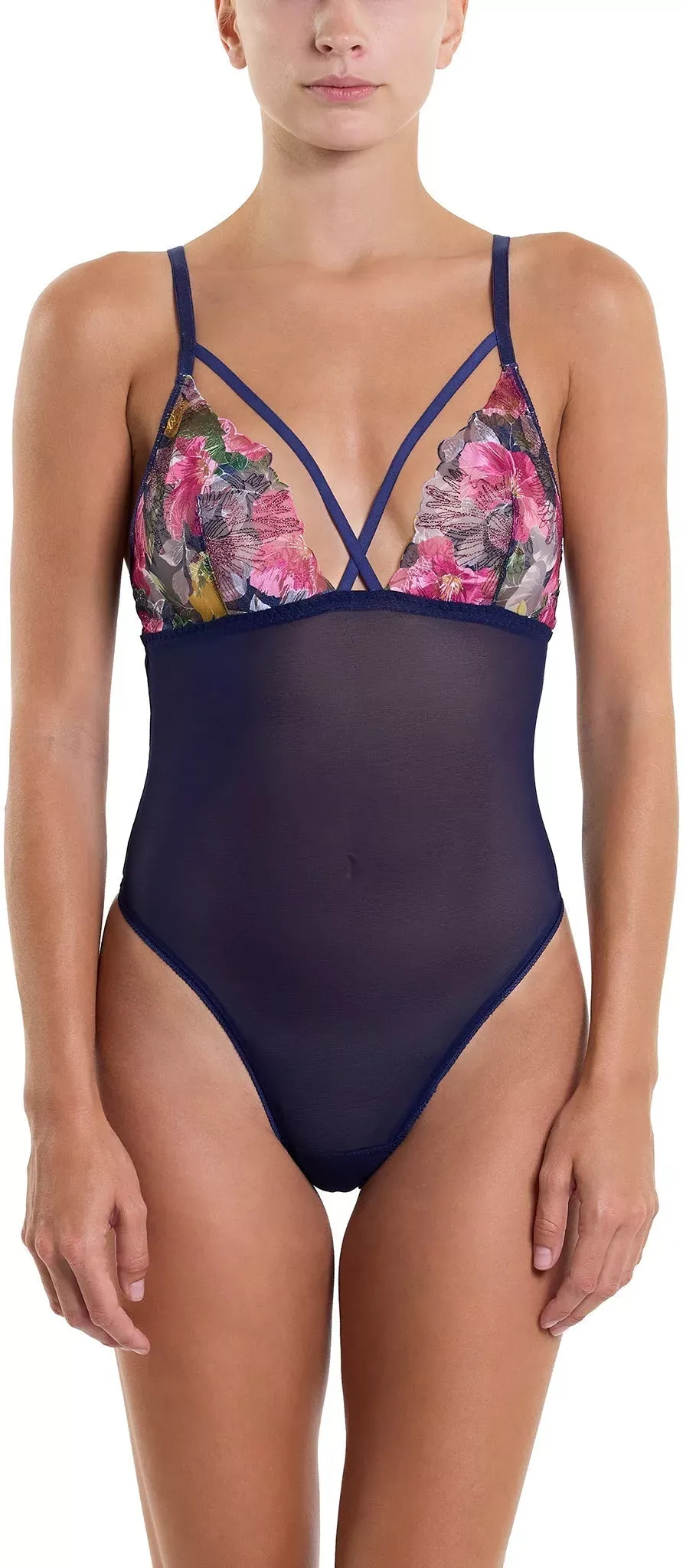 Hanky Panky Women's &oh Wildly Blooming Strappy Bodysuit - Dark Sky Blue, S