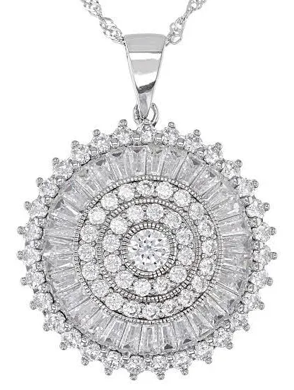 Cubic Zirconia Rhodium Over Silver Pendant with Chain
