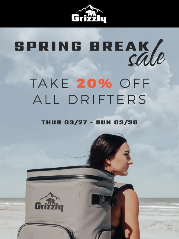 Grizzly Coolers - Spring Break Sale - Get 20% Off Our Soft Sided Coolers and Gear Up for Spring!