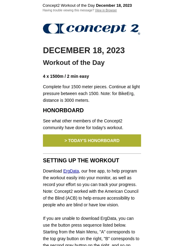 Concept2 - Workout of the Day: December 18,2023