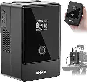 Neewer Mini V Mount Battery 6800mAh 99Wh 14.5V, Mini V Lock Battery with 65W PD Type C/D Tap/BP/USB A/Dual DC Port/OLED Display for Video Camera Camcorder Compatible with SmallRig BMPCC 4k 6k, PS099E