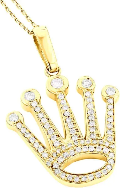 ItsHot Real Diamond Crown Pendant 10K Gold Charm 1.2ct