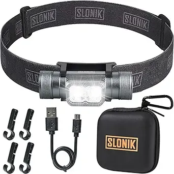 SLONIK Rechargeable Headlamp - Bright and Durable Lighting + Hard hat hooks - $20.99 at Slonik USA via Amazon, USB-C