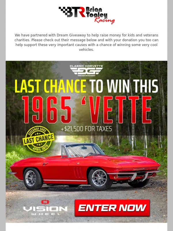 Brian Tooley Racing - The Ultimate Thrill Awaits You! Dream Giveaway - 1965 "Vette