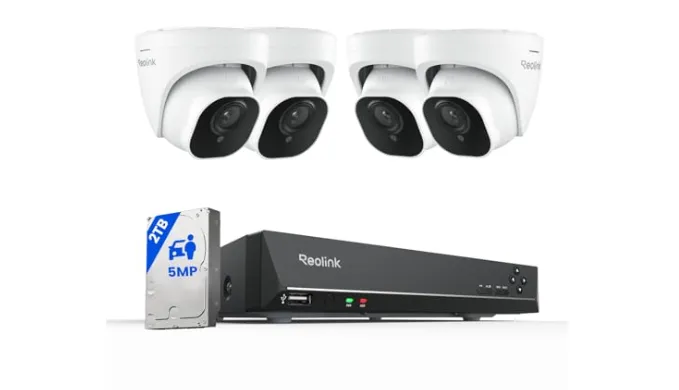 REOLINK Smart 5MP 8CH Home Security Camera System, 4pcs Wired PoE IP Cameras Outdoor with Person/Pet/Vehicle Detection, 4K 8CH NVR with 2TB HDD for 24-7 Recording, RLK8-520D4-5MP