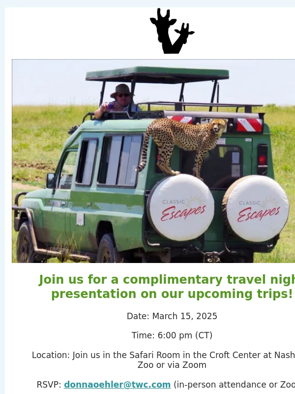 Nashville Zoo - Join us for a presentation on our upcoming trips!