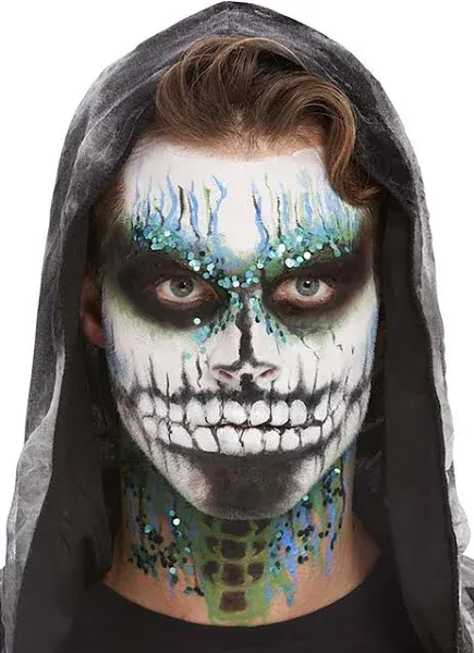 Glitter Skeleton Glow in the Dark Makeup Kit | Adult | Unisex | Black/Blue/White | One-Size | Smiffys