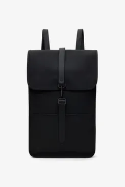 Rains Black Rubberized Canvas Backpack