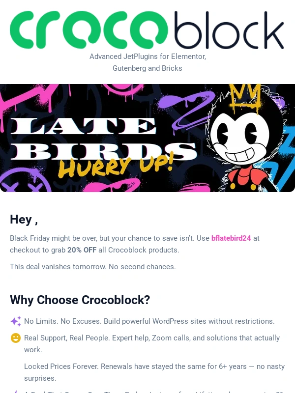 Crocoblock - Last Chance! 20% OFF Crocoblock JetPlugins Ends Tomorrow!