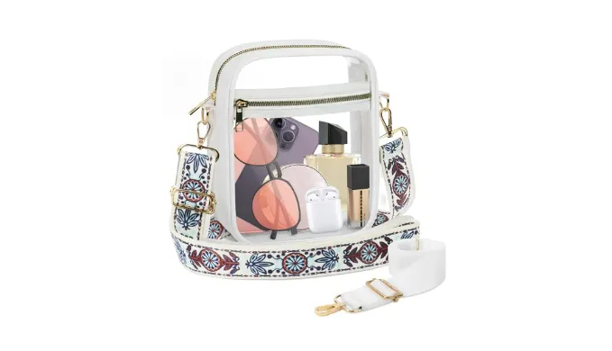 KETIEE Clear Bag for Stadium Events: Clear Crossbody Bag Stadium Approved Clear Purses for Women with 2 Adjustable Straps for Concerts Sports Festivals (White)