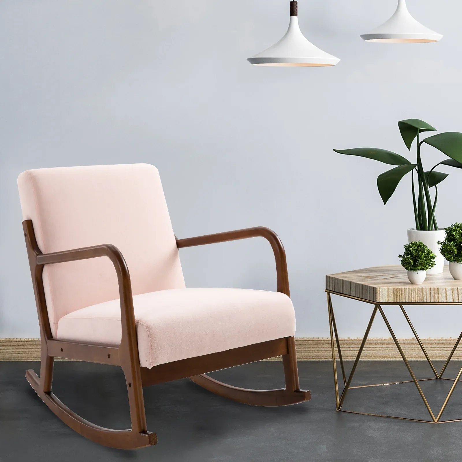 Homcom Upholstered Rocking Armchair with Wood Base and Linen Fabric Padded Seat for Living Room
