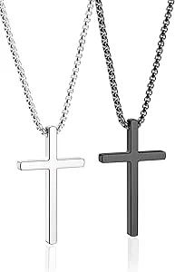 Romass 2 Pcs Cross Necklace, Stainless Steel Pendant