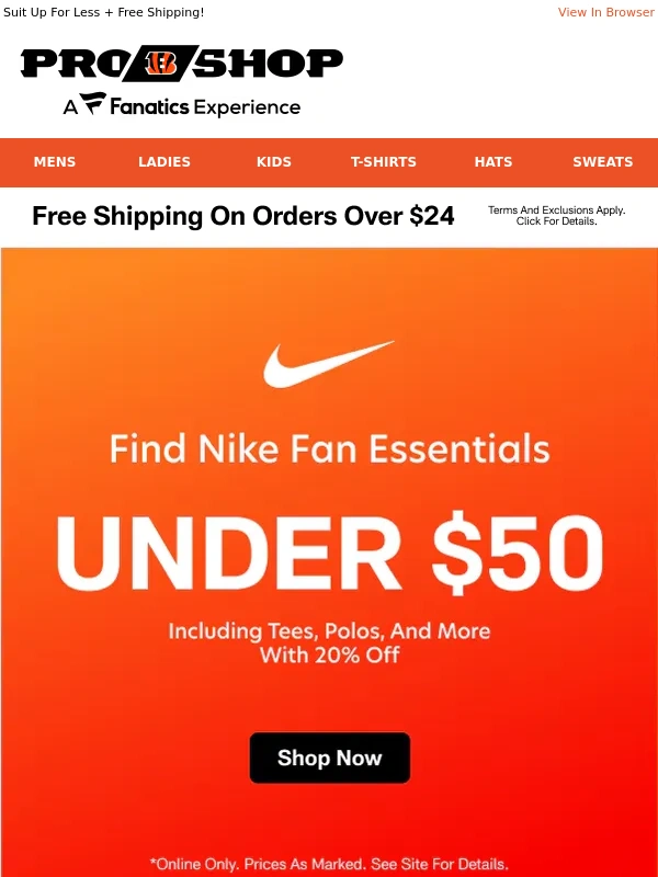 Bengals - 20% Off Nike = Bengals Steals Under $50
