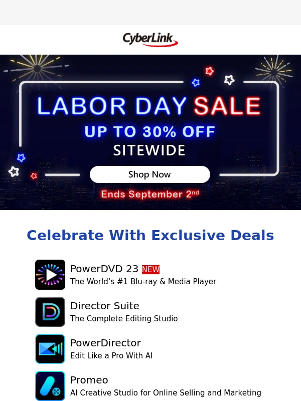Cyberlink - Up to 30% Off Sitewide | Labor Day Sale Starts NOW!