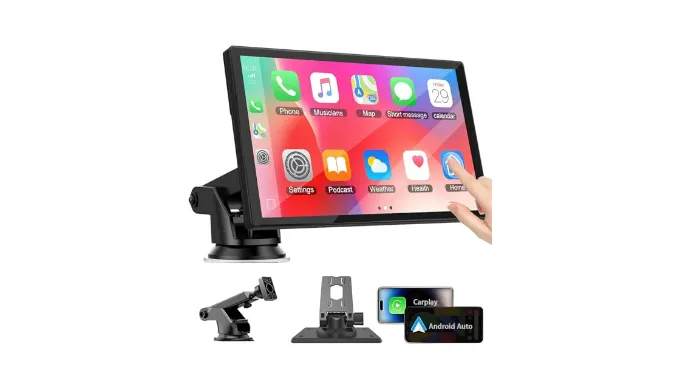 Qulokar 7 Inch Portable Touch Screen Car Stereo with Wireless Carplay & Android Auto,Mirror Link,Bluetooth,AUX,FM,Siri,Voice Control for All Vehicles Q7