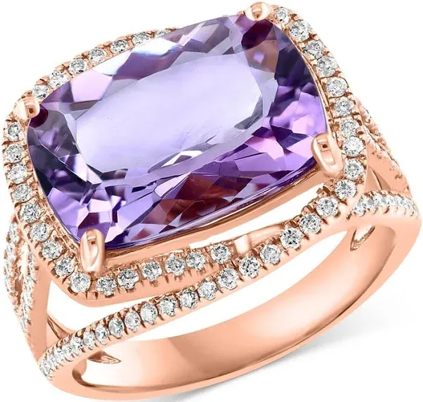Bloomingdale's 14K Rose Gold Pink Amethyst and Diamond Crossover Halo Ring