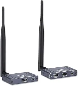 Wireless HDMI Transmitter and Receiver, 5.8GHz Wireless HDMI Extender Kit with Loop Out Support 590Ft/180m Up to 1080P60hz Video Resolution, Support laptops, PCs, DVD, Digital Video Cameras etc