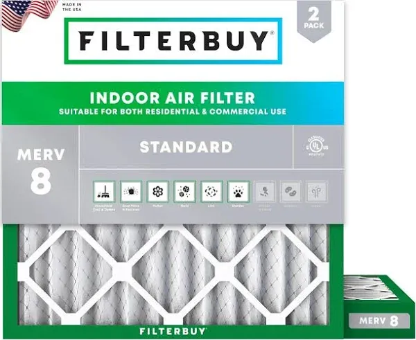 Filterbuy Pleated MERV 8 Air Filter 2-Pack