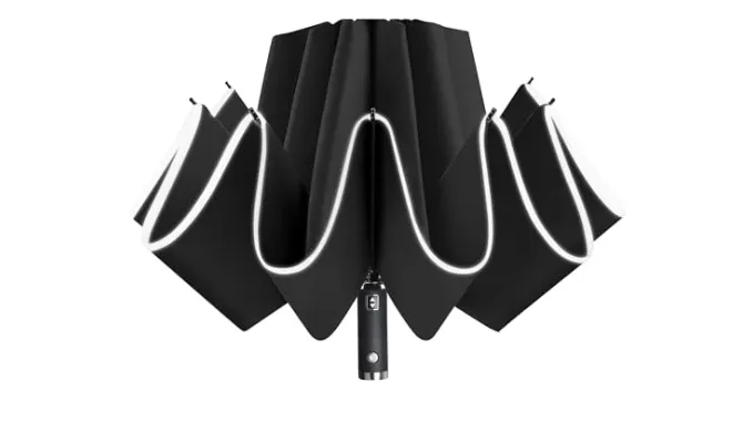 Lejorain Folding Reverse LED Umbrella – Upside Down Reflective Umbrellas Compact Inverted Travel Windproof Umbrella Auto Open Close for Rain