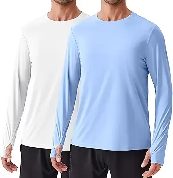 PINSPARK 2 Pack Rash Guard Men UPF 50+ Long Sleeve Uv Shirt Swimming Fishing Outdoor Quick Dry Lightweight T Shirts L White