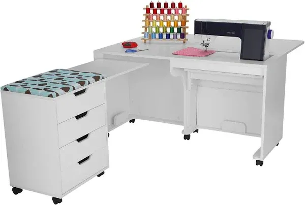 Arrow Laverne Sewing Cabinet with Shirley Four Drawer Storage Cabinet in White