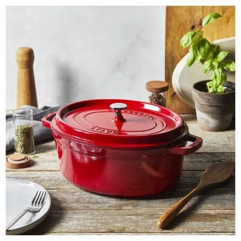 Staub Cast Iron - Oval Cocottes 5.75 qt, Oval, Cocotte, Cherry - Visual Imperfections