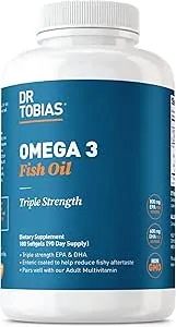 Dr. Tobias Omega 3 Fish Oil, 2000mg Triple Strength with 800mg EPA 600mg DHA Per Serving, Fish Oil Omega 3 Supplements for Heart, Brain & Immune Support, 180 Softgels, 90 Servings