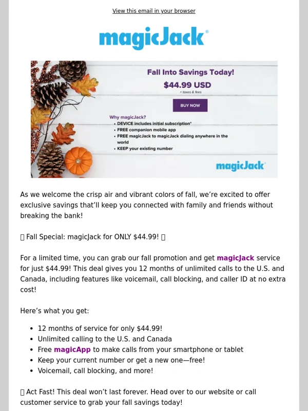 MagicJack - ? Big Fall Savings: $44.99 for a Full Year of magicJack!