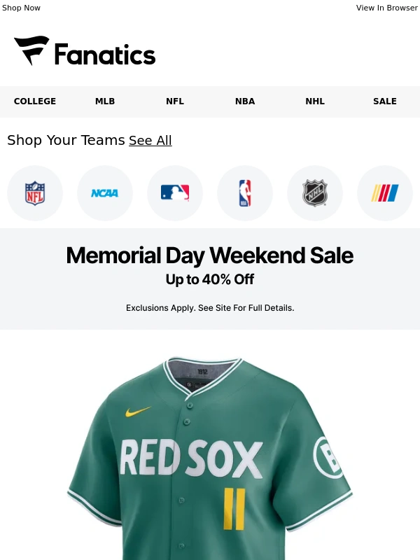 Fanatics - FINAL DAY: Memorial Day Up to 40% Off Ends at Midnight