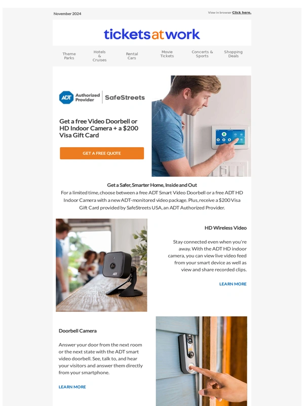 Tickets At Work - Secure Your Home — Get a Free Video Doorbell or Indoor Camera with ADT