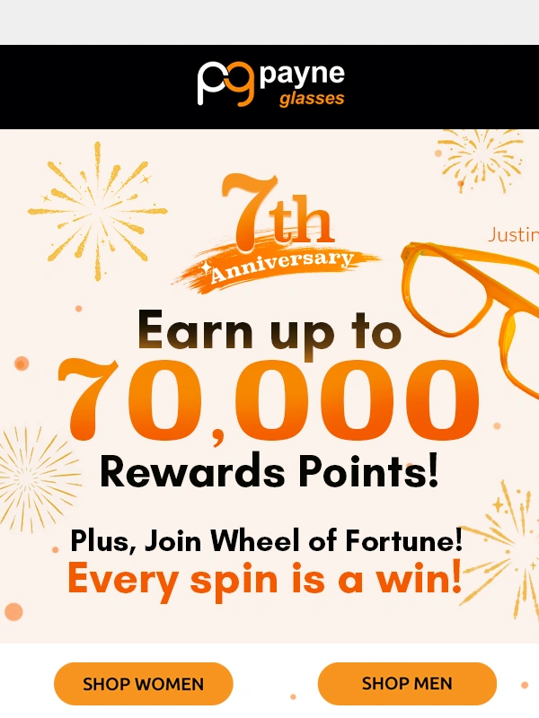 Payne Glasses - ? Celebrate our 7th anniversary! Earn up to 70,000 Rewards Points!