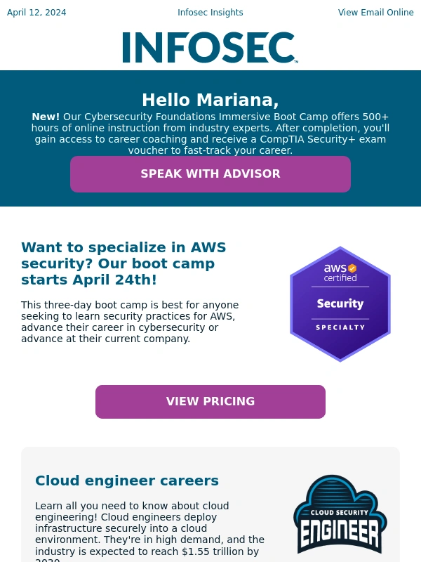 InfoSec - Our Next AWS Course Starts April 24th!