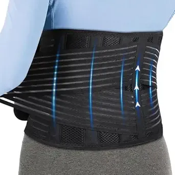 WIMSSERT Back Brace for Lower Back Pain Relief – Ergonomic Lumbar Support with 6 Metal Strips, Adjustable & Breathable for Men & Women, Sciatica Aid, L/XL 39″- 48″